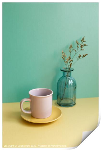 Coffee cup and dry flower Print by Sanga Park
