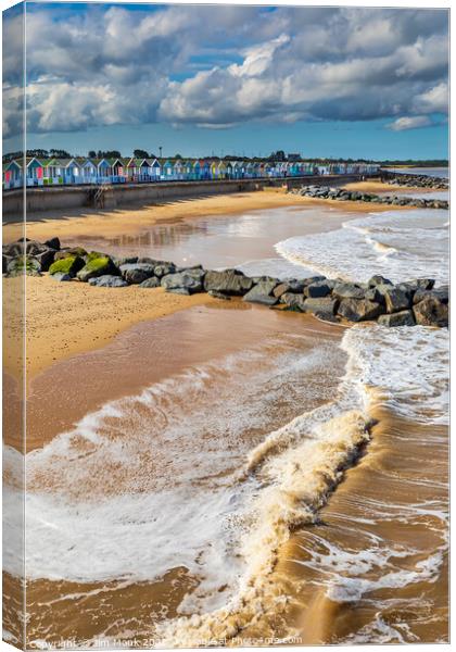 Southwold beach and rock groynes Canvas Print by Jim Monk