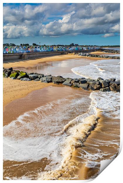 Southwold beach and rock groynes Print by Jim Monk