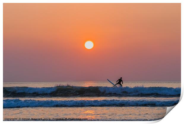 Polzeath sunset surfer #1 Print by Simon Maycock