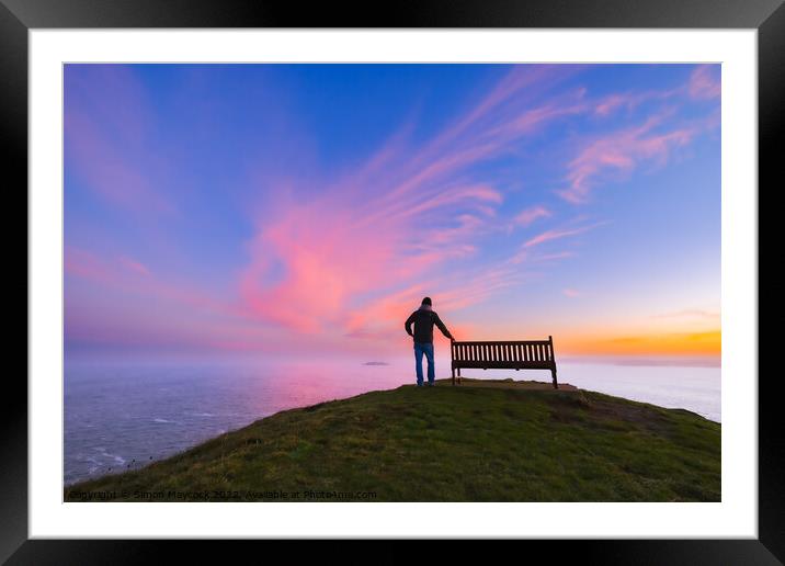 Trevose head bench with a view Framed Mounted Print by Simon Maycock