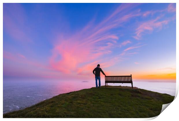 Trevose head bench with a view Print by Simon Maycock