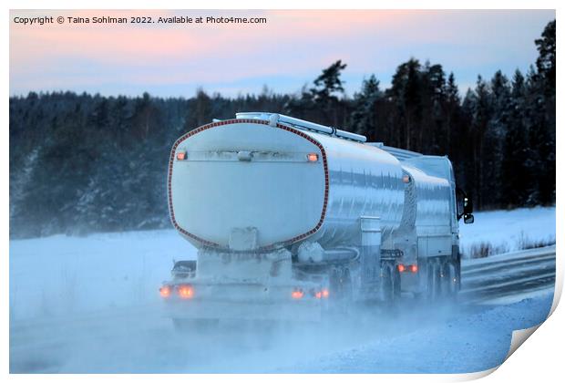 Snowy Fuel Tanker Truck on Winter Highway Print by Taina Sohlman
