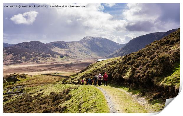 Walkers Hiking Outdoors into Cwm Eigiau Snowdonia  Print by Pearl Bucknall