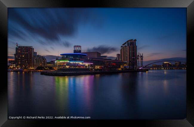 Twilight colours at Salford Quays Framed Print by Richard Perks