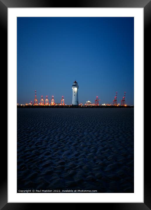 New Brighton Lighthouse at night Framed Mounted Print by Paul Madden
