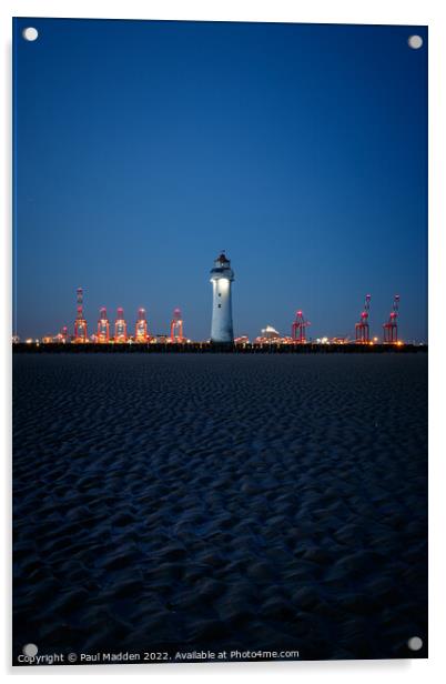 New Brighton Lighthouse at night Acrylic by Paul Madden