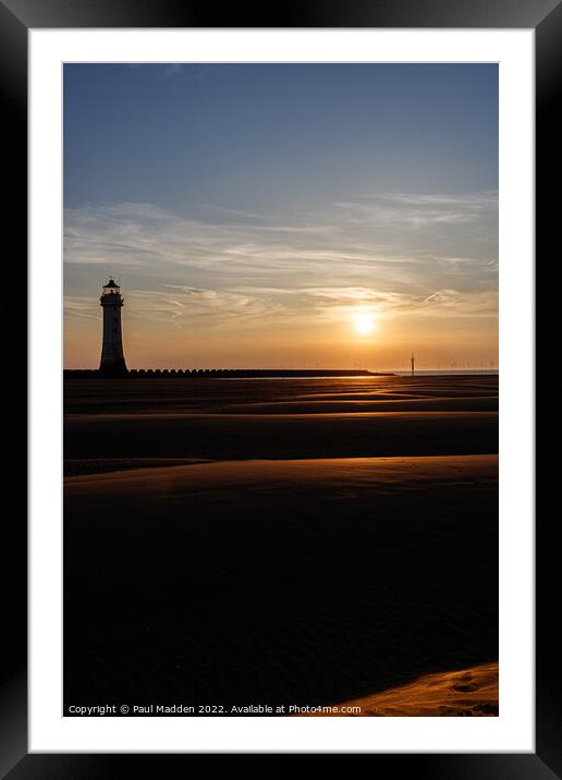 New Brighton Lighthouse Sunset Framed Mounted Print by Paul Madden