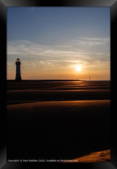 New Brighton Lighthouse Sunset Framed Print by Paul Madden