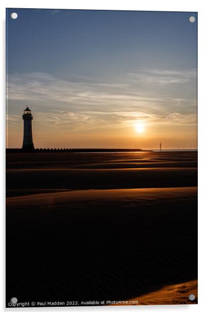 New Brighton Lighthouse Sunset Acrylic by Paul Madden