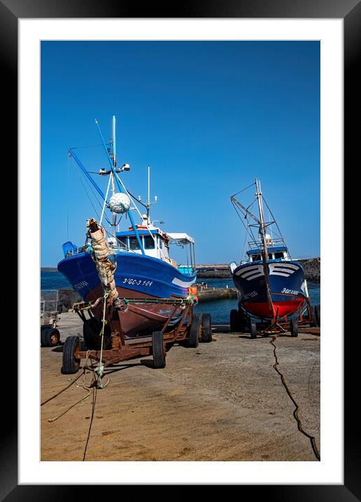 Fishing Boats in La Santa Harbour Framed Mounted Print by Joyce Storey