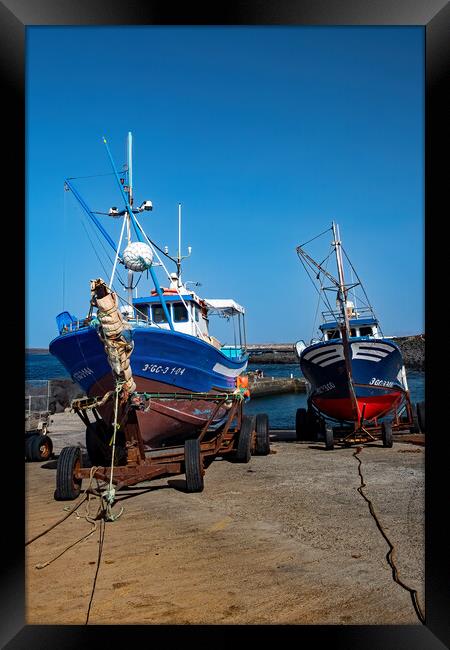 Fishing Boats in La Santa Harbour Framed Print by Joyce Storey