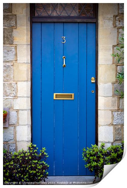 House number 3 on a blue front door Print by Christina Hemsley