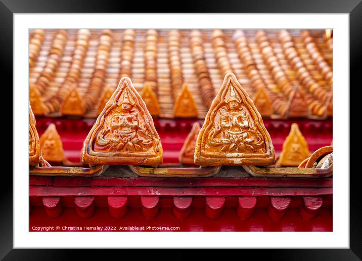 Ornate roof tiles on a temple in Bangkok, Thailand,  Framed Mounted Print by Christina Hemsley