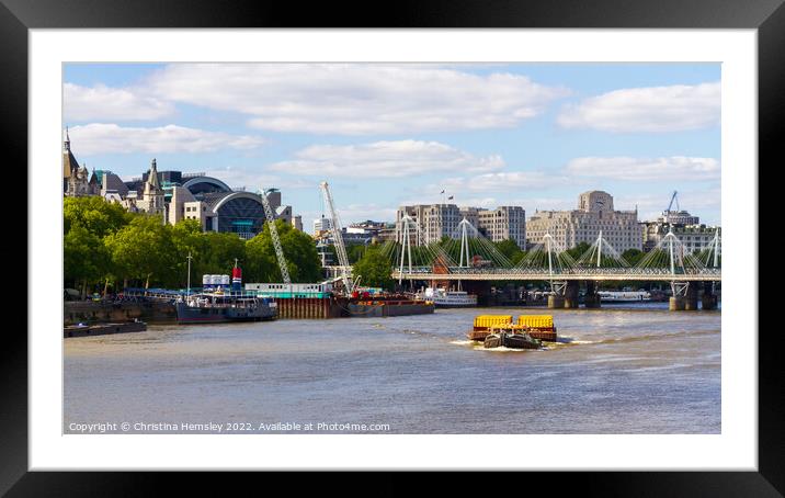 London, 14th May 2020: A tug boat pulling fright on the Thames i Framed Mounted Print by Christina Hemsley