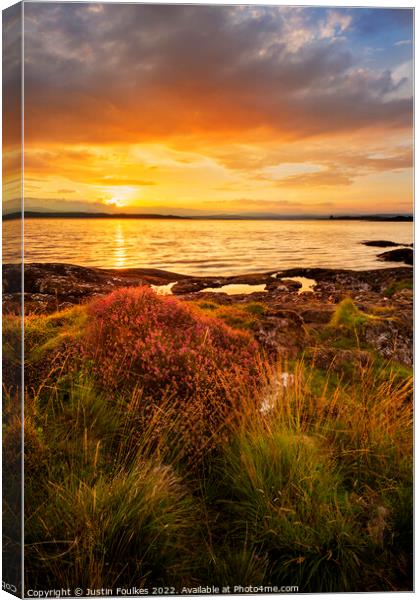 Sunset over The Sound of Mull, Scotland Canvas Print by Justin Foulkes