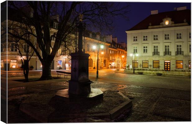 New Town Square In Warsaw City By Night Canvas Print by Artur Bogacki