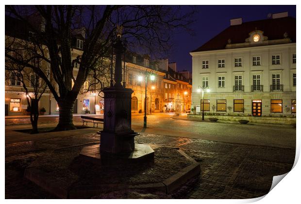 New Town Square In Warsaw City By Night Print by Artur Bogacki