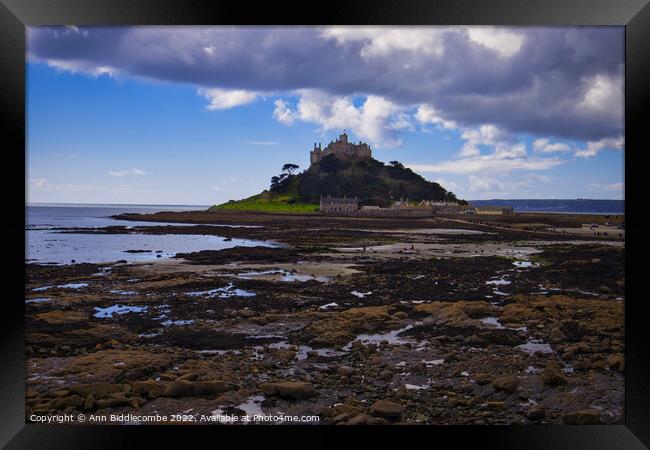St Michaels Mount from the rocks Framed Print by Ann Biddlecombe