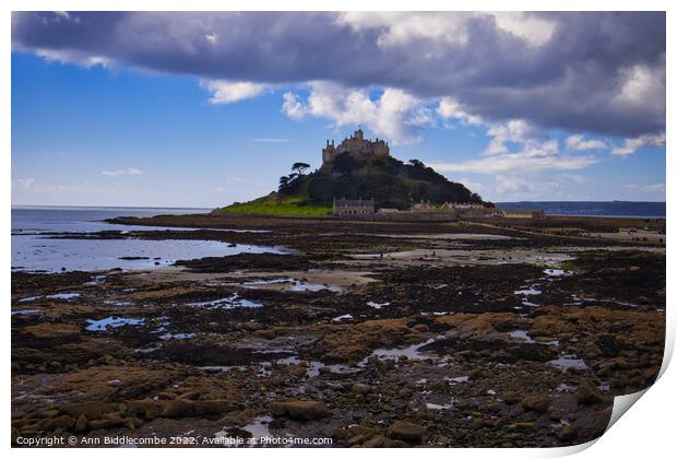 St Michaels Mount from the rocks Print by Ann Biddlecombe