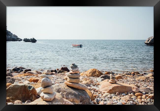 Serenity on the Greek Seas Framed Print by Veronika Druzhnieva