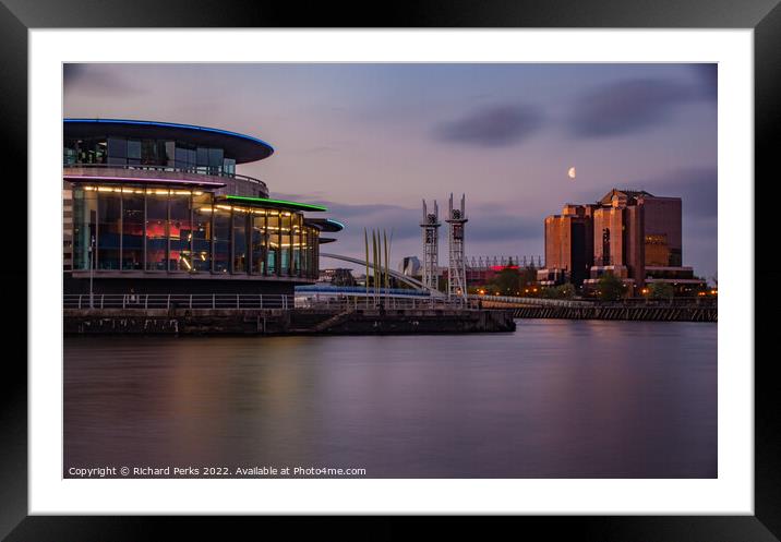 Old Trafford, The Quays and the Moon Framed Mounted Print by Richard Perks