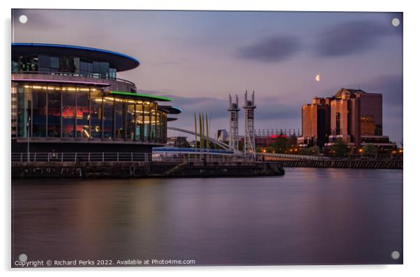 Old Trafford, The Quays and the Moon Acrylic by Richard Perks