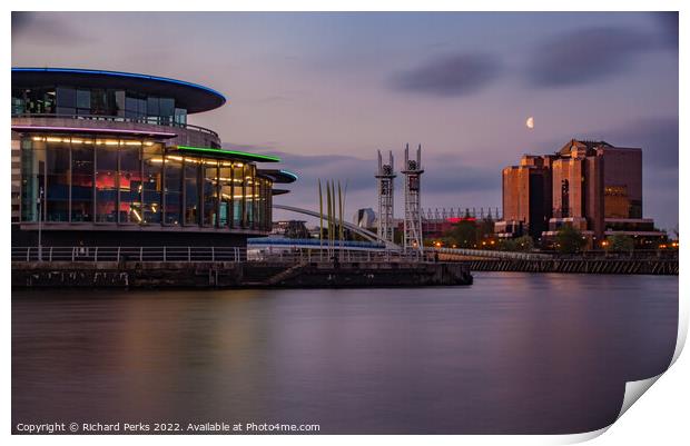 Old Trafford, The Quays and the Moon Print by Richard Perks
