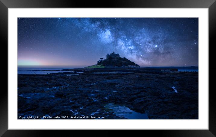 St Michaels Mount under a starry sky Framed Mounted Print by Ann Biddlecombe