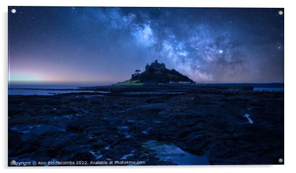 St Michaels Mount under a starry sky Acrylic by Ann Biddlecombe