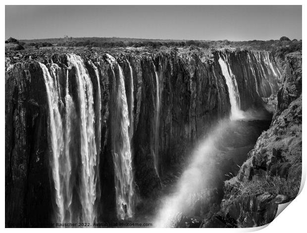 Victoria Falls and Gorge with Rainbow Black and White Print by Dietmar Rauscher