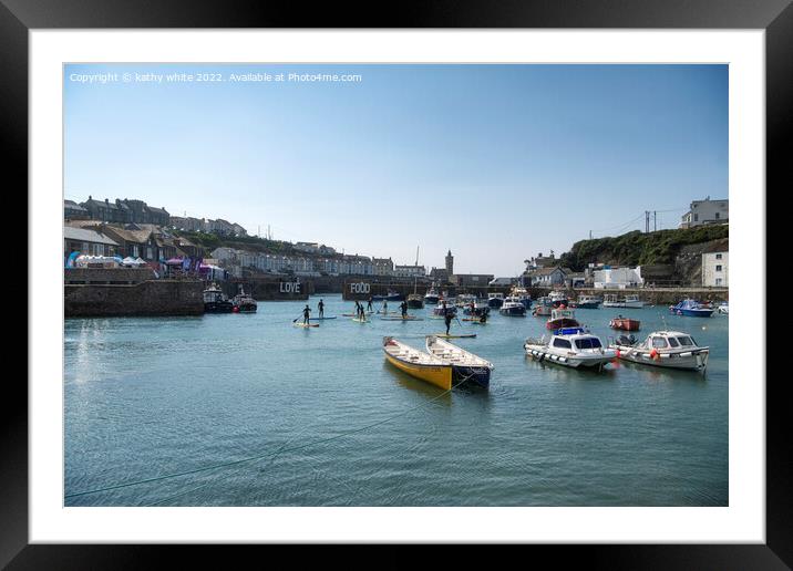 Porthleven Harbour, Cornwall, love food Framed Mounted Print by kathy white