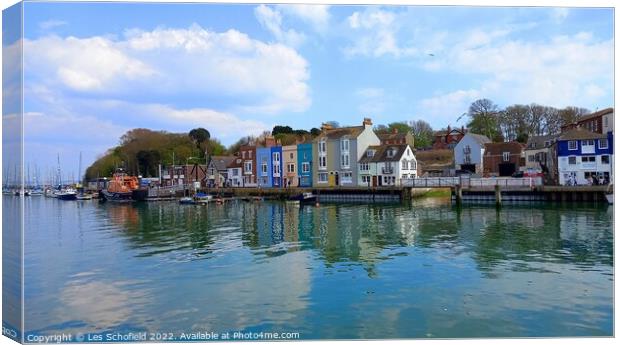 Serenity in Weymouth Harbour Canvas Print by Les Schofield