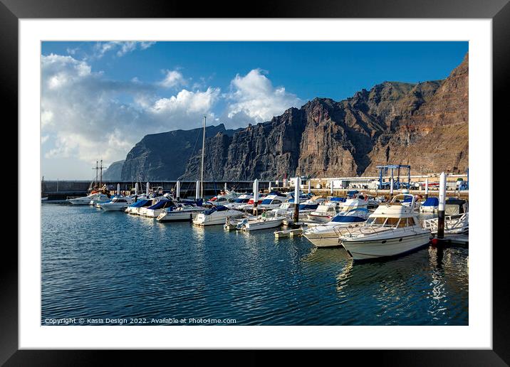 Los Gigantes Marina and Cliffs, Tenerife Framed Mounted Print by Kasia Design