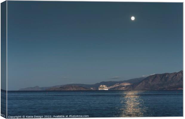 Moonlight Departure, Agios Nikolaos, Crete Canvas Print by Kasia Design