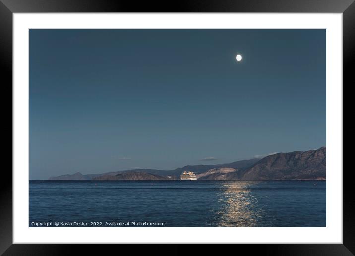 Moonlight Departure, Agios Nikolaos, Crete Framed Mounted Print by Kasia Design