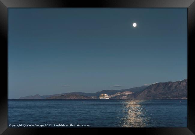 Moonlight Departure, Agios Nikolaos, Crete Framed Print by Kasia Design