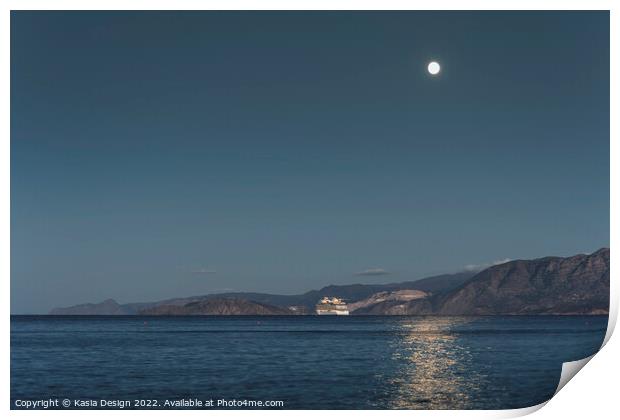 Moonlight Departure, Agios Nikolaos, Crete Print by Kasia Design