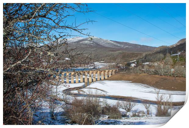 railroad bridge across the snowy valley Print by David Galindo