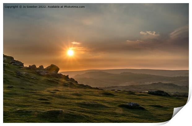 Sunset over Haytor Vale, Dartmoor Print by Jo Sowden
