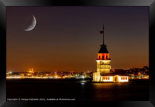 Maiden's Tower (Kiz Kulesi) in istanbul at night, Turkey. Framed Print by Sergey Fedoskin