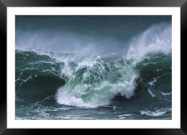 A wild wave breaking on the Cribbar Reef off Towan Framed Mounted Print by Gordon Scammell