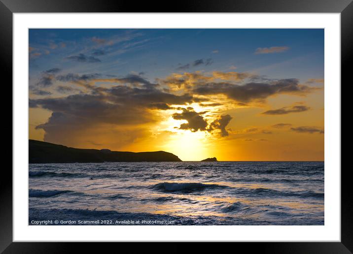 A beautiful intense sunset over Fistral Bay in New Framed Mounted Print by Gordon Scammell