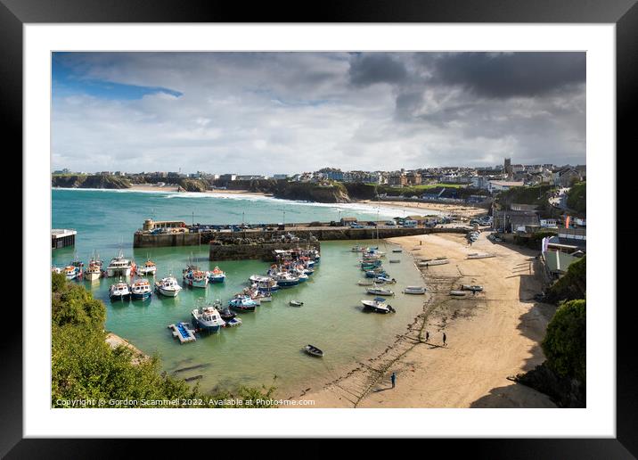 Fishing boats moored in the picturesque Newquay Ha Framed Mounted Print by Gordon Scammell