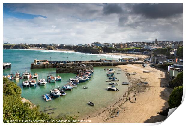 Fishing boats moored in the picturesque Newquay Ha Print by Gordon Scammell