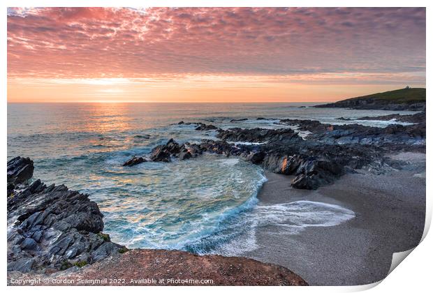A beautiful colourful sunset over Little Fistral i Print by Gordon Scammell