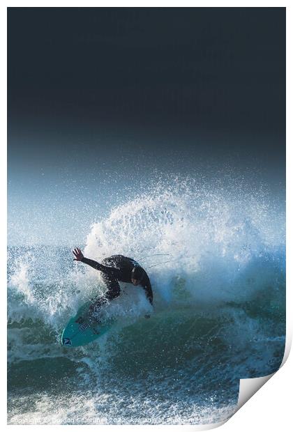 Spectacular surfing action at Fistral in Newquay,  Print by Gordon Scammell