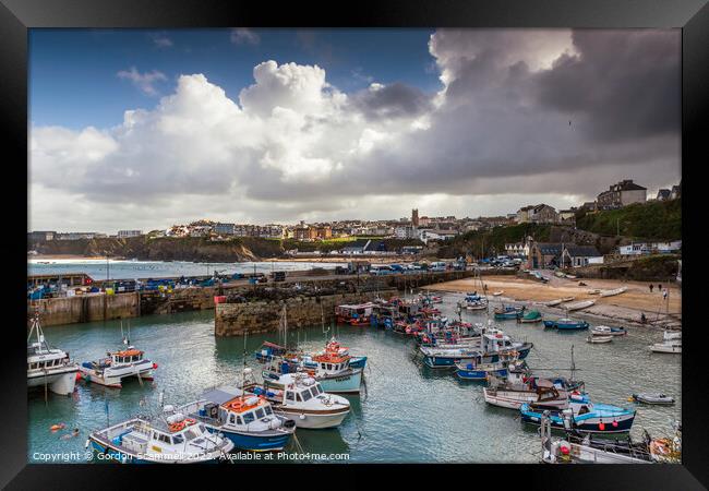 Fishing boats moored in the picturesque Newquay Ha Framed Print by Gordon Scammell