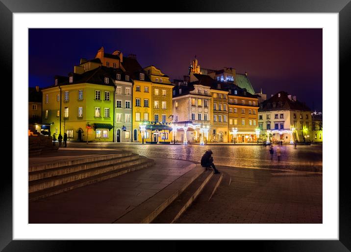 Night in Old Town of Warsaw City in Poland Framed Mounted Print by Artur Bogacki