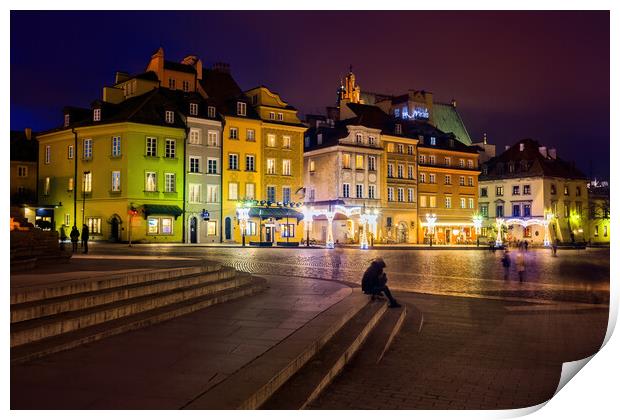 Night in Old Town of Warsaw City in Poland Print by Artur Bogacki